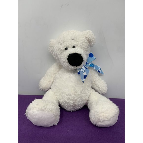Ganz HX10916 9 Inch Mini Tubby Tummies White Bear Black Nose Blue Dotted Bow - Picture 1 of 9